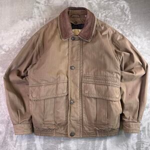 Vintage London Fog Barn Bomber Jacket Leather Collar Brown Workwear Coat Size L